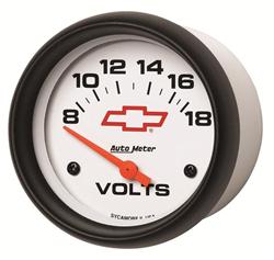 Gauge, Phantom, Chevy Bowtie Emblem, Voltmeter, 8-18 V, 2 5/8 in., Analog, Electrical, Each