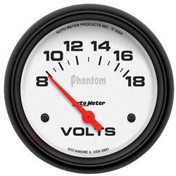 Gauge, Phantom, Voltmeter, 8-18 V, 2 5/8 in., Analog, Electrical, Each