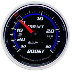 Gauge, Cobalt, Boost/Vacuum, 30 in. Hg/30 psi, 2 1/16 in., Analog, Mechanical, Each