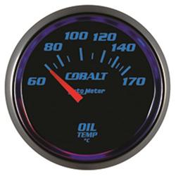 Gauge, Cobalt, Oil Temperature, 60-170 degrees C, 2 1/16 in., Black Face, Analog, Electrical, Each