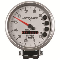 Gauge, Ultimate DL, Tachometer, 0-9,000 rpm, 5 in. Diameter, Silver Face, Analog, Electrical, Each