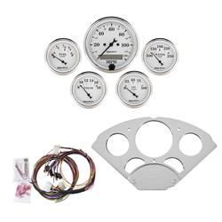 Instrument Cluster, Old Tyme White, Analog, Speedometer, Oil Pressure, Water Temperature, Fuel Level, Voltmeter, Polished Panel, Chevy, Kit