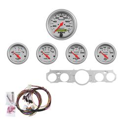Gauges, Ultra-Lite Instrument Cluster, Analog, Speedometer, Oil Pressure, Water Temperature, Fuel Level, White Face, Polished Gauge Panel, Ford, Kit