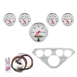Instrument Cluster, Arctic White, Analog, Speedometer, Oil Pressure, Water Temperature, Fuel Level, Voltmeter, White Face, Polished Panel, Chevy, Kit