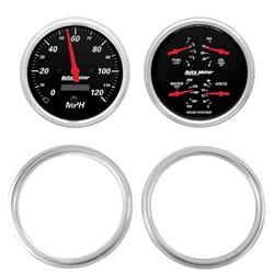 Gauge Kit, Designer Black, Analog, Speedometer, Oil, Water, Volt, Fuel, White Numbers, Red Pointers, Aluminum Panel, Chevy, Kit