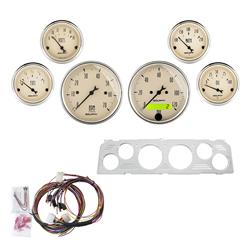 Instrument Cluster, Antique Beige, Analog, Speedometer, Tach, Oil Pressure, Water Temperature, Fuel Level, Voltmeter, Polished Gauge Panel, Chevy, Kit