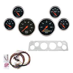 Gauges, Designer Black Instrument Cluster, Analog, Speedometer, Tach, Water Temperature, Fuel Level, Black Face, Polished Gauge Panel, Chevy, Kit