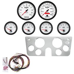 Gauge Kit, Phantom II, Analog, White Face, Speedometer, Tachometer, Oil, Water, Volt, Fuel, Silver Numbers, Red Pointers, Aluminum Panel, Chevy, Kit