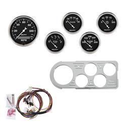 Instrument Cluster, Old Tyme Black Series, Analog, Speedometer, Water Temperature, Fuel Level, Voltmeter, Black Face, Polished Panel, Ford, Kit
