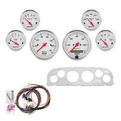 Instrument Cluster, Arctic White, Analog, Speedometer, Tach, Oil Pressure, Water Temperature, Fuel Level, Voltmeter, Polished Panel, Chevy, Kit