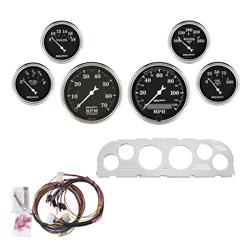 Instrument Cluster, Old Tyme Black Series, Analog, Speedometer, Tach, Oil Pressure, Water Temperature, Fuel Level, Polished Panel, Chevy, Kit