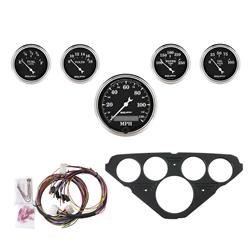 Instrument Cluster, Old Tyme Black Series, Analog, Speedometer, Oil Pressure, Water Temperature, Fuel Level, Voltmeter, Black Panel, Chevy, Kit