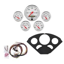 Instrument Cluster, Arctic White, Analog, Speedometer, Oil Pressure, Water Temperature, Fuel Level, Voltmeter, White Face, Black Panel, Chevy, Kit
