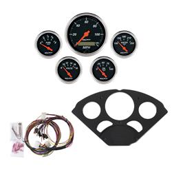 Gauges, Designer Black Instrument Cluster, Analog, Speedometer, Oil Pressure, Water Temperature, Fuel Level, Black Face, Black Gauge Panel, Chevy, Kit