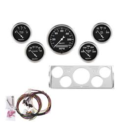 Instrument Cluster, Old Tyme Black Series, Analog, Speedometer, Oil Pressure, Water Temperature, Fuel Level, Polished Panel, Chevy, GMC, Kit