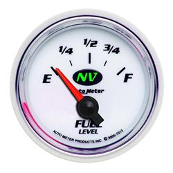 Gauge, NV, Fuel Level, Empty/Full, GM 0-90 Ohms, 2 1/16 in., Analog, Electrical, White, Luminescent Green Face