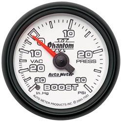 Gauge, Phantom II, Boost/Vacuum, 30 in. Hg/30 psi, 2 1/16 in., Analog, Mechanical, Each