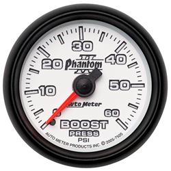 Gauge, Phantom II, Boost Pressure, 0-60 psi, 2 1/16 in., Analog, Mechanical, Each