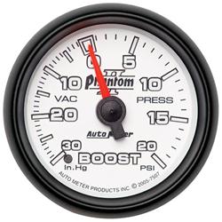 Gauge, Phantom II, Boost/Vacuum, 30 in. Hg/20 psi, 2 1/16 in., Analog, Mechanical, Each