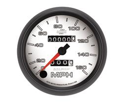 Gauges, Phantom II Speedometers, Analog, 0-160 mph, 3 3/8 in., White Face, Silver Numbers, Black Bezel, Illuminated, Mechanical, Each
