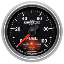 Gauge, Sport-Comp II, Fuel Pressure, 0-100 psi, 2 5/8 in. Diameter, Analog, Electrical, Each