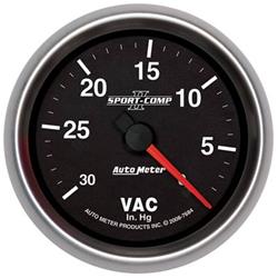 Gauge, Sport-Comp II, Vacuum, 30 in. Hg, 2 5/8 in., Black Face, Analog, Mechanical, Each