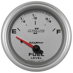 Gauge, Ultra-Lite II, Fuel Level, 0-90 ohms, 2 5/8 in. Diameter, Silver Face, Electrical, Analog, Each