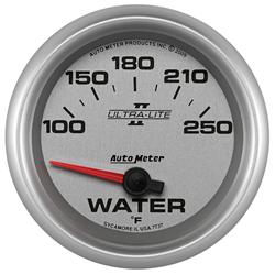 Gauge, Ultra-Lite II, Water Temperature, 100-250 degrees F, 2 5/8 in. Diameter, Silver Face, Electric, Analog