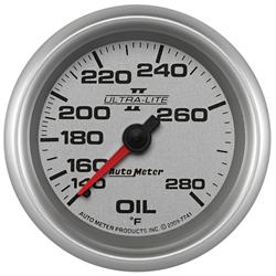 Gauge, Ultra-Lite II, Oil Temperature, 140-280 Degrees F, 2 5/8 in., Analog, Mechanical, Each