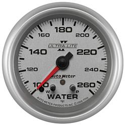 Gauge, Ultra-Lite II, Water Temperature, 100-260 degrees F, 2 5/8 in. Diameter, Silver Face, Electric, Analog