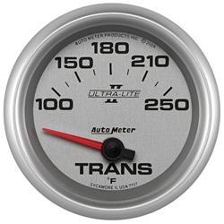 Gauge, Ultra-Lite II, Transmission Temperature, 100-250 degrees F, 2 5/8 in., Silver Face, Analog, Electrical