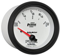 Gauge, Phantom II, Fuel Level, 0-90 Ohms, 2 5/8 in. Diameter, White Face, Analog, Electrical, Each