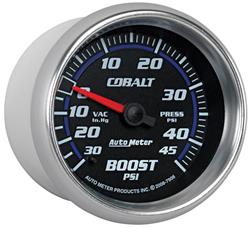 Gauge, Cobalt, Boost/Vacuum, 30 in. Hg./45 psi, 2 5/8 in., Analog, Mechanical, Each