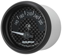 Gauge, GT Series, Oil Temperature, 140-300 degrees F, 2 1/16 in., Carbon Fiber Face, Analog, Electrical, Each