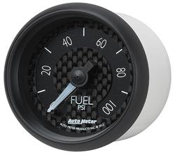 Gauge, GT Series, Fuel Pressure, 0-100 psi, 2 1/16 in., Carbon Fiber Face, Analog, Electrical, Each