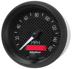 Gauge, GT Series, Speedometer, 0-160 mph, 3 3/8 in., Carbon Fiber Face, Analog, Electrical, Digital Tripometer