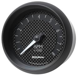 Gauge, GT Series, Tachometer, 0-8,000 rpm, 3 3/8 in., Carbon Fiber Face, Analog, Electrical, Each