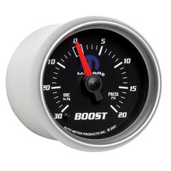 Gauge, Mopar Series, Boost/Vacuum, 30 in. Hg/20 psi, 2 1/16 in., Black Face, Analog, Mechanical, Each