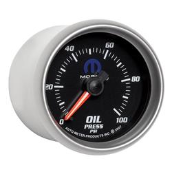 Gauge, Mopar Series, Oil Pressure, 0-100 psi, 2 1/16 in., Black Face, Analog, Mechanical, Each