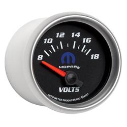 Gauge, Mopar Series, Voltmeter, 8-18 V, 2 1/16 in., Black Face, Analog, Electrical, Each