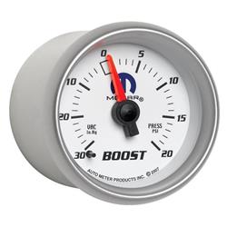 Gauge, Mopar Series, Boost/Vacuum, 30 in. Hg/20 psi, 2 1/16 in., White Face, Analog, Mechanical, Each
