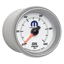 Gauge, Mopar Series, Oil Pressure, 0-100 psi, 2 1/16 in., White Face, Analog, Mechanical, Each