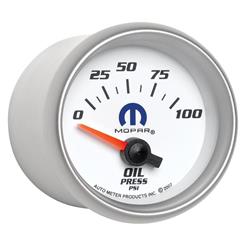 Gauge, Mopar Series, Oil Pressure, 0-100 psi, 2 1/16 in., White Face, Analog, Electrical, Each