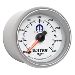 Gauge, Mopar Series, Water Temperature, 100-260 degrees F, 2 1/16 in., White Face, Analog, Electrical, Each