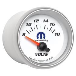 Gauge, Mopar Series, Voltmeter, 8-18 V, 2 1/16 in., White Face, Analog, Electrical, Each