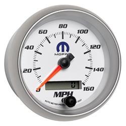 Speedometer, Mopar Series, 0-160 mph, 3 3/8 in. Diameter, White Face, Analog, Electrical, Each