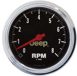 Tachometer, Jeep Logo, 0-8,000 rpm, 3 3/8 in., Analog, Electrical, Each