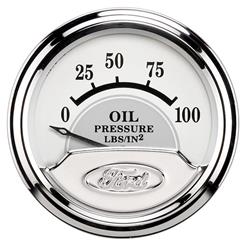 Gauge, Ford Masterpiece, Analog, Oil Pressure, 0-100 PSI, 2 1/16 in., White/Gray Face, Electrical, Each
