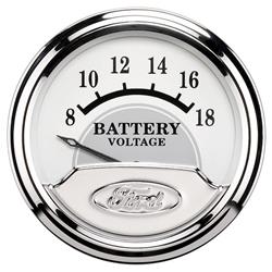 Gauge, Ford Masterpiece, Analog, Voltmeter, 8-18 V, 2 1/16 in., White/Gray Face, Electrical, Each