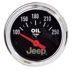 Gauge, Jeep Logo, Oil Temperature, 100-250 degrees F, 2 1/16 in., Analog, Electrical, Each